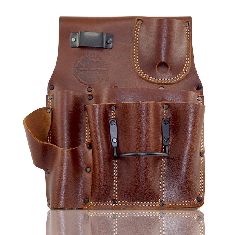 Graintex Drywall Pouch Right Handed Ambassador Series Chestnut Brown Color Top Grain Leather 1 Hammer Holder Drywall Tool Belt Framers Tool Pouch Construction Carpenter Electricians AS2587