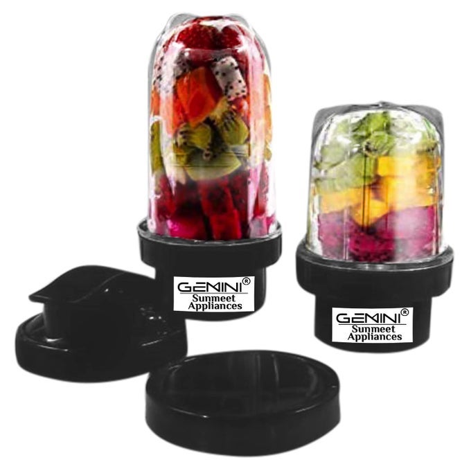 BULLET JAR FOR MIXER GRINDER COMBO OF 2 JAR (530 ML, 350 ML) WITH GYM SIPPER CAP, BLACK- NSA102