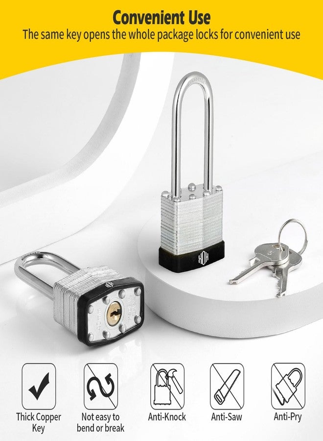 HOX Keyed-Alike Padlocks w/ 2” Long Hardened Shackle, 1-9/16” Wide Body, 6-Pack Shackle Padlock for Hasp Latch, Shed, Fence, Storage Locker - Image 5