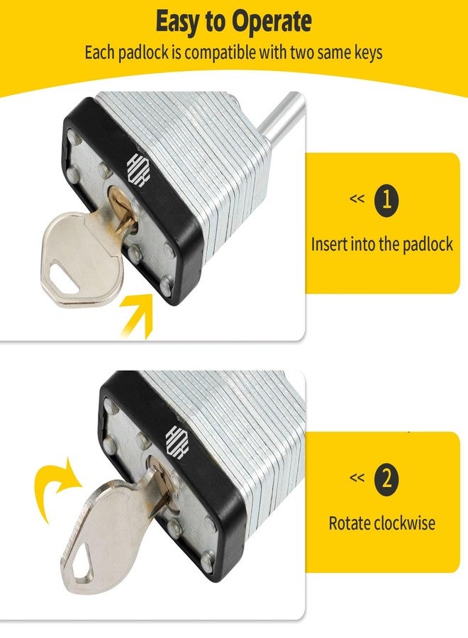 HOX Keyed-Alike Padlocks w/ 2” Long Hardened Shackle, 1-9/16” Wide Body, 6-Pack Shackle Padlock for Hasp Latch, Shed, Fence, Storage Locker - Image 3
