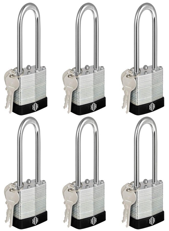 HOX Keyed-Alike Padlocks w/ 2” Long Hardened Shackle, 1-9/16” Wide Body, 6-Pack Shackle Padlock for Hasp Latch, Shed, Fence, Storage Locker - Image 1