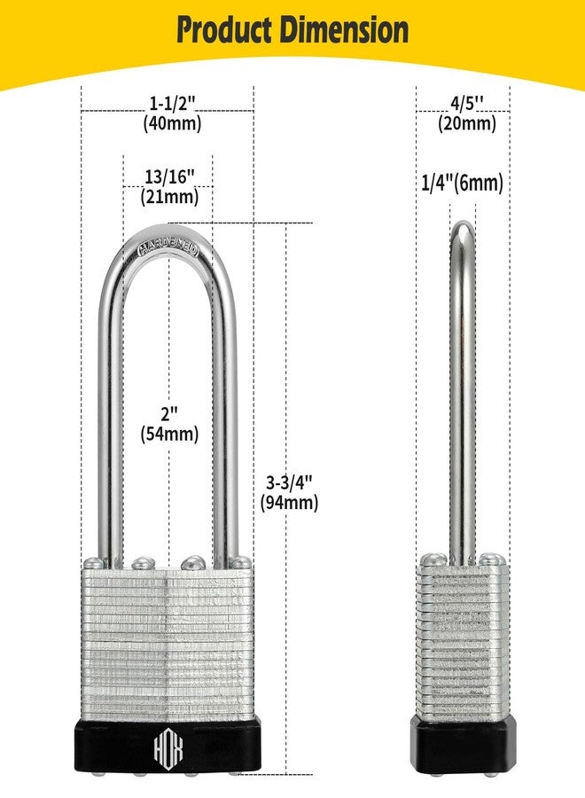 HOX Keyed-Alike Padlocks w/ 2” Long Hardened Shackle, 1-9/16” Wide Body, 6-Pack Shackle Padlock for Hasp Latch, Shed, Fence, Storage Locker - Image 2