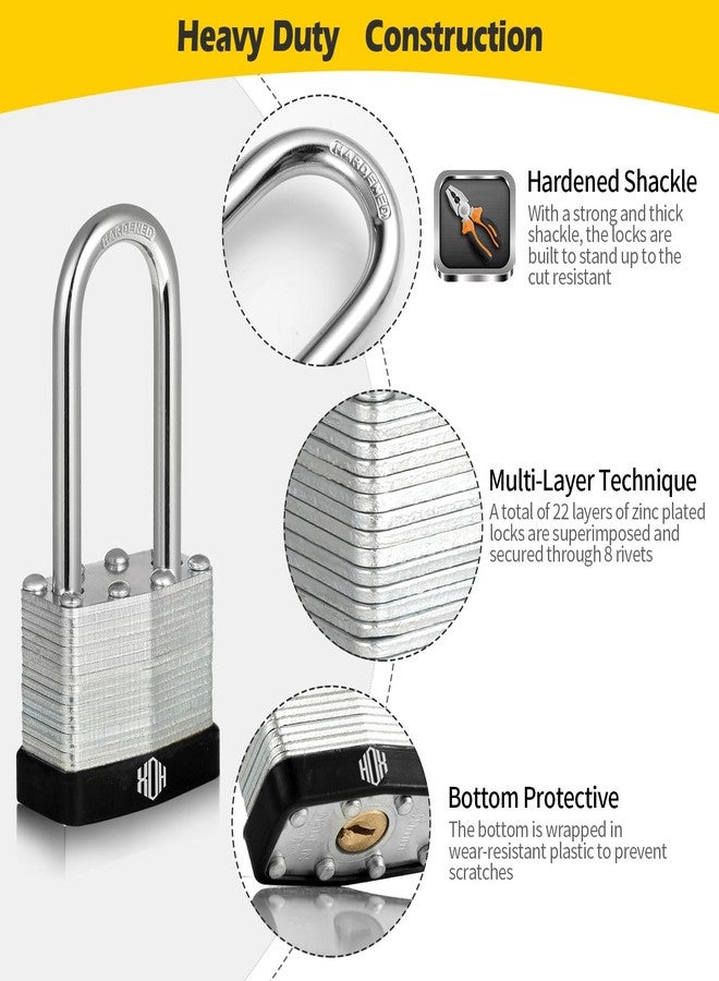 HOX Keyed-Alike Padlocks w/ 2” Long Hardened Shackle, 1-9/16” Wide Body, 6-Pack Shackle Padlock for Hasp Latch, Shed, Fence, Storage Locker - Image 4