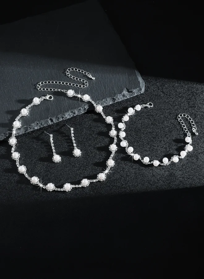 Take Two  Faux Pearl Rhinestone Necklace with Bracelet and Earrings et for Women | Best Price UAE