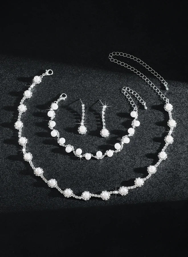 Take Two  Faux Pearl Rhinestone Necklace with Bracelet and Earrings et for Women | Best Price UAE