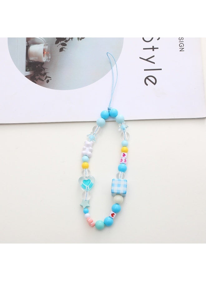 NIBEMINENT Beaded Phone Lanyard, Anti Lost Removable Wrist Strap,K993 Blue Checkers Bracelet Pendant, Phone Keychain Lanyard - Image 1