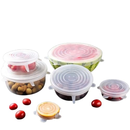 PORMONO Silicone Food Storage Lid Covers, 6 Piece Set, Reusable Stretch Seal Lids, Multiple Sizes - Image 1
