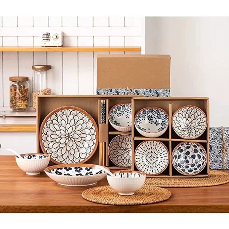 SHFTI Ceramic RiceBowls,Japanese StyleBowl Gift Set, Assorted Dinner Serving Ramen Bowls for Cereal,Soup,Dessert,Snack,Fruit,Salsa,Set of 6 (4Bowls, 2Plate) - Image 5