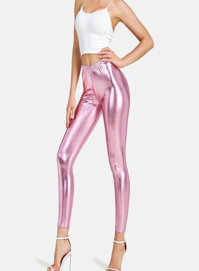 Ghils Women's Shiny High Waist Stretch Leather Leggings - Image 3