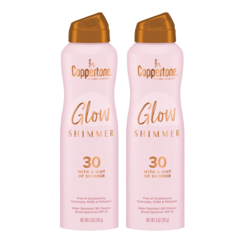 Coppertone Glow Shimmer Sunscreen Spray SPF 30, Water Resistant Broad Spectrum SPF 30 Spray Sunscreen, Free From Parabens, PABA, Phthalates, Octinoxate and Oxybenzone, 5 Oz Bottle, Pack of 2 - Image 1