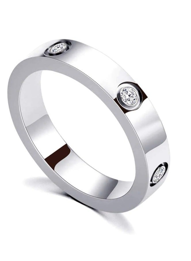 18K White Gold Plated Cubic Zirconia Promise Ring for Women – Stainless Steel Love Friendship Wedding Band Gift - Size 6