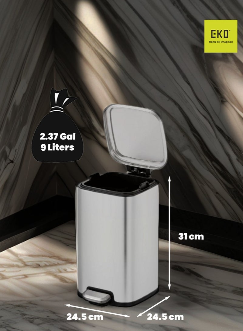 EKO STELLA SERIES | Brushed Stainless Steel Finish | Soft-Closing | Fingerprint-Resistant | Premium Pedal Trash Bin | Multiple Sizes ( 6 - 12 L) To Suit Different Places | 9 Liters | Matte Grey  - Image 3