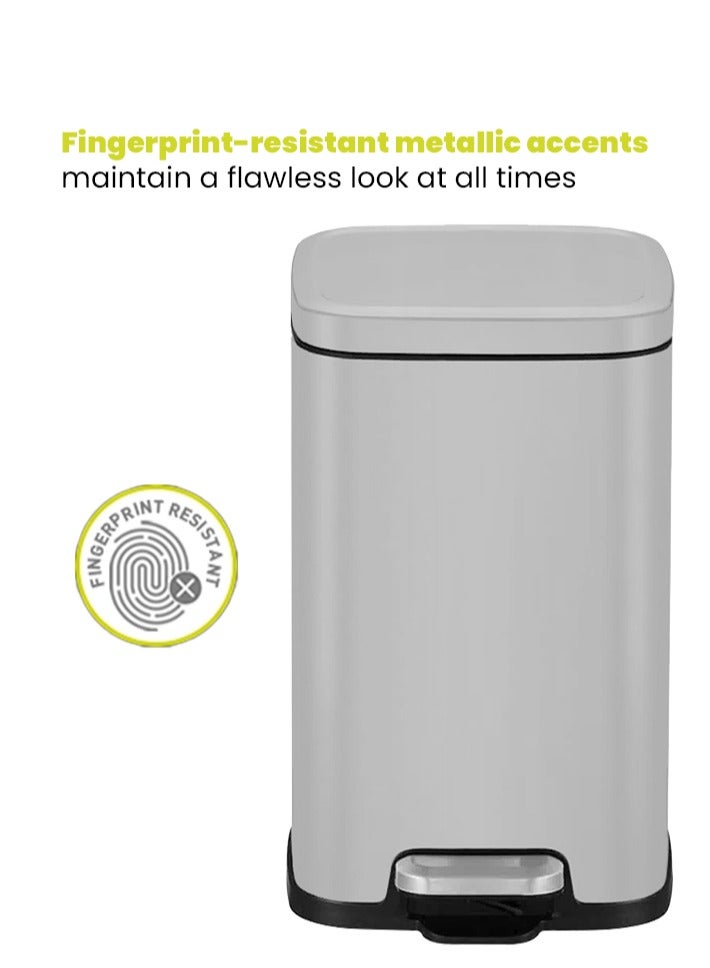 EKO STELLA SERIES | Brushed Stainless Steel Finish | Soft-Closing | Fingerprint-Resistant | Premium Pedal Trash Bin | Multiple Sizes ( 6 - 12 L) To Suit Different Places | 9 Liters | Matte Grey  - Image 4