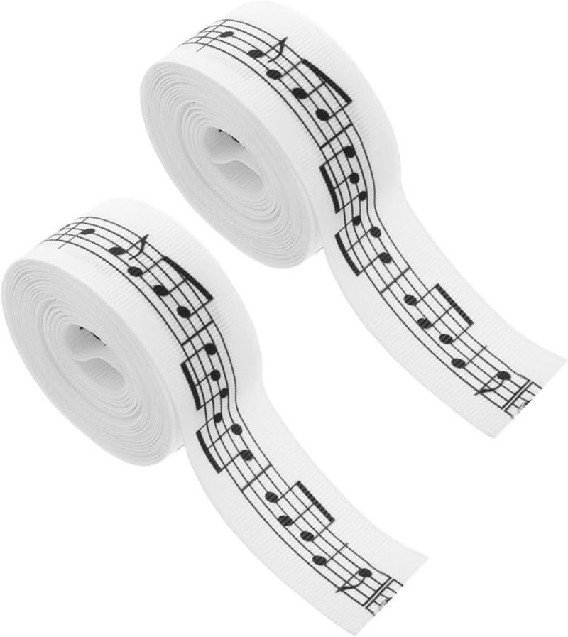 Zerodeko Music Note Ribbon Grosgrain Ribbon 2 Rolls 5 Yards Each 2.5 Cm Wide White Black Decorative Wrapping for Musical Themed Party Decorations Packaging Craft Supplies - Image 1