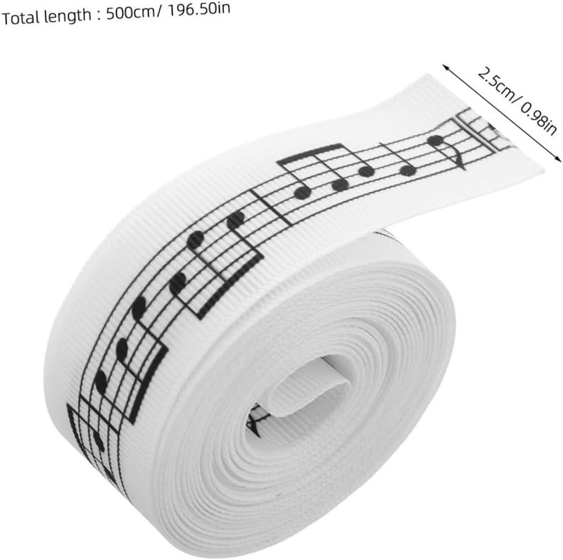 Zerodeko Music Note Ribbon Grosgrain Ribbon 2 Rolls 5 Yards Each 2.5 Cm Wide White Black Decorative Wrapping for Musical Themed Party Decorations Packaging Craft Supplies - Image 2