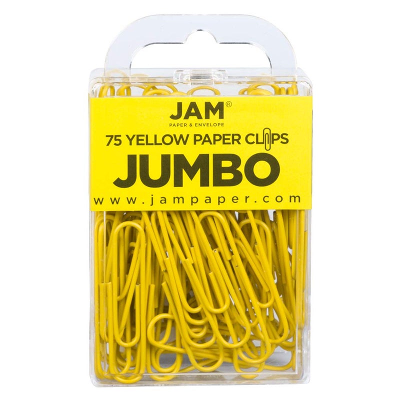 JAM PAPER Colorful Jumbo Paper Clips Large 2 Inch Yellow Paperclips 75Pack