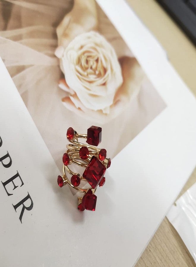 OIDIMS Big CZ Crystal Statement Wedding Ring for Women Birthstone Cubic Zirconia Balls Fashion Spring Gemstone Open Band Wrap Birthday Cocktail Party Ring Comfort Fit Dainty Jewelry Gifts(Red) - Image 5