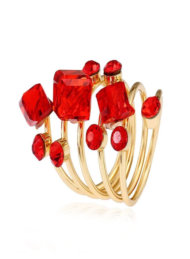 OIDIMS Big CZ Crystal Statement Wedding Ring for Women Birthstone Cubic Zirconia Balls Fashion Spring Gemstone Open Band Wrap Birthday Cocktail Party Ring Comfort Fit Dainty Jewelry Gifts(Red) - Image 1