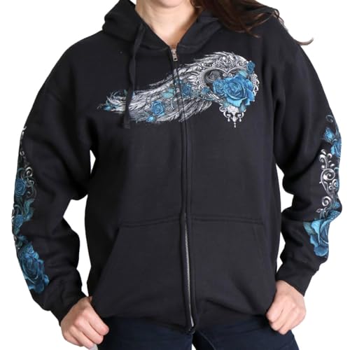 Hot Leathers womens Motorcycle GLZ4345 Women s Angel Roses Zip Up Hoodie Shirt, Black, X-Large US - Image 1