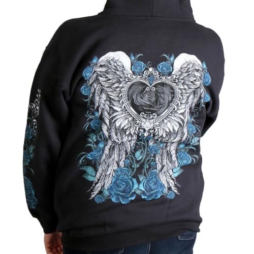 Hot Leathers womens Motorcycle GLZ4345 Women s Angel Roses Zip Up Hoodie Shirt, Black, X-Large US - Image 2