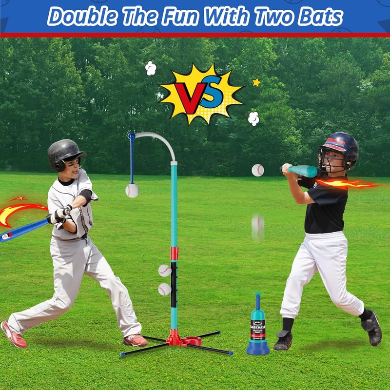 Handwell 3-in-1 T Ball Set for Kids: Hanging Batting Tee + T Ball Stand Set Auto BaseBall Launcher for Toddlers & Youth Adjustable Height with 2 Bats 6 balls Outdoor&Indoor Toys Sports Gifts for 3-12 years old - Image 5
