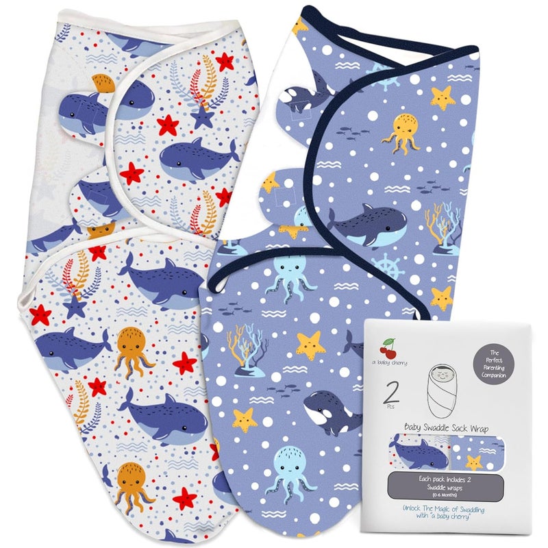 a baby cherry Baby Swaddle Wrap Adjustable Swaddle for New Born Baby 100 Cotton Soft Baby Blanket for 06 Months Pack of 2 Multi Color 200 GSM