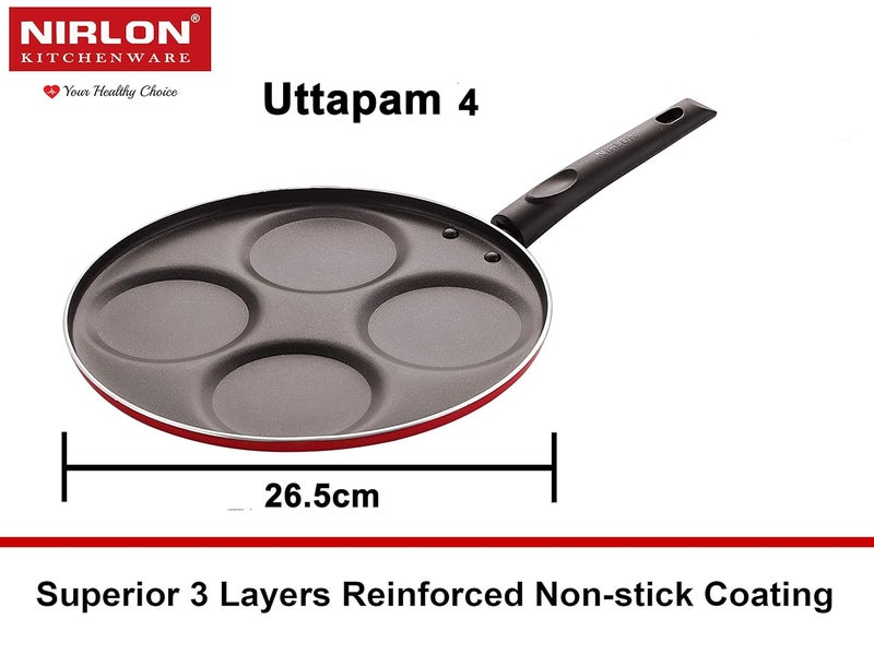 Nirlon Nonstick Kitchenware Kitchen Cooking Utencil Gift 4 Pieces Set (Concave Tawa 27.5cm + Tapper Pan 1 LTR + Uttapam 4 Cavity + Casserole 3.1 LTR) (CT11_TP22_UP4_CS24) - Image 4