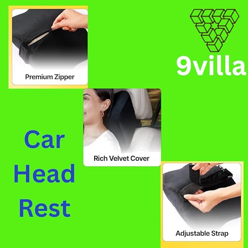 9villa Car Neck Pillow for Neck Pain Relief and Cervical Support,Cars Seat Neck Pillow with 100% Pure Gel Memory Foam and Washable Cover,Headrest Pillow (Black Velvet, Car Neck Rest Pillow) - Image 5