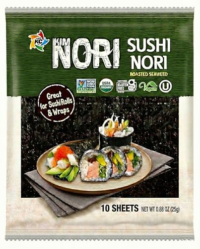 Kimnori Organic Roasted Seaweed Sushi Nori Sheets 10 sheets 25g  Professional Grade Full Size Nori for Sushi  Kimbap  California Crafted Keto  Vegan Superfood  USDA Organic NonGMO  GlutenFree - Image 1