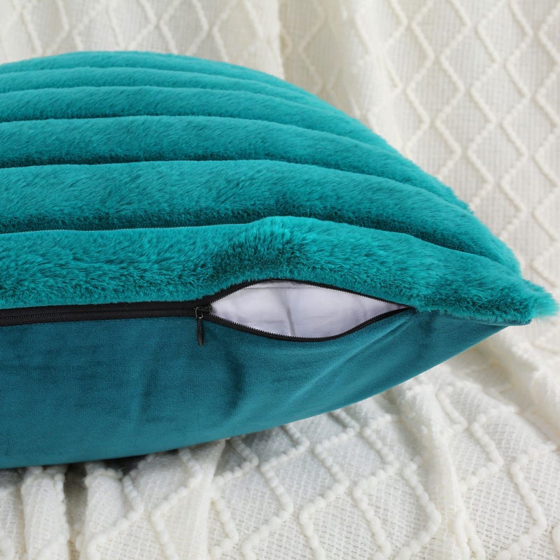 FUTEI TEAL GREEN MAND STRINESITION COPOLOW COVERS 24 × 24 بوصة مجموعة من 2 ربيع مربع الأريكة الأريكة EURO PANDIN - Image 3