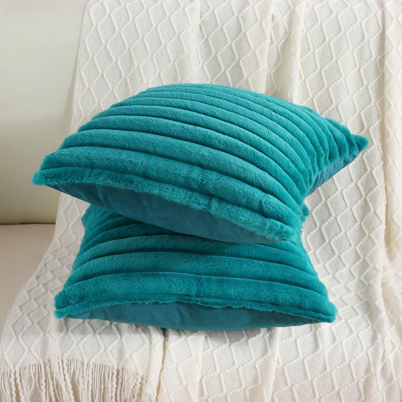 FUTEI TEAL GREEN MAND STRINESITION COPOLOW COVERS 24 × 24 بوصة مجموعة من 2 ربيع مربع الأريكة الأريكة EURO PANDIN - Image 5