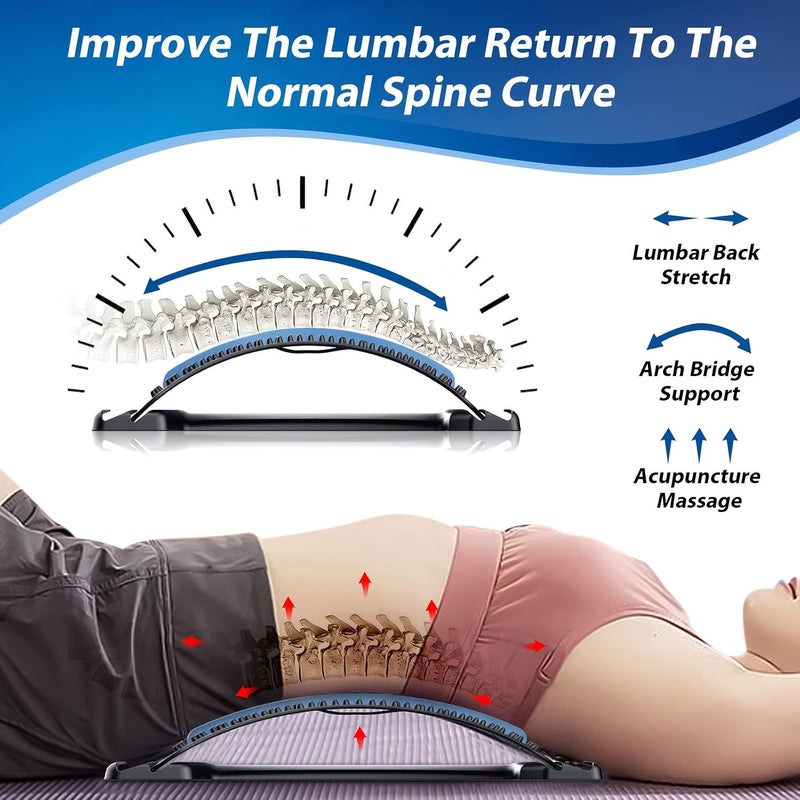 4 Level Adjustable Back Stretcher And Posture Corrector Ergonomic Lumbar Support With Massage Function Secure Grip Handles For Upper And Lower Back Office Car Home Use Blue - Image 4
