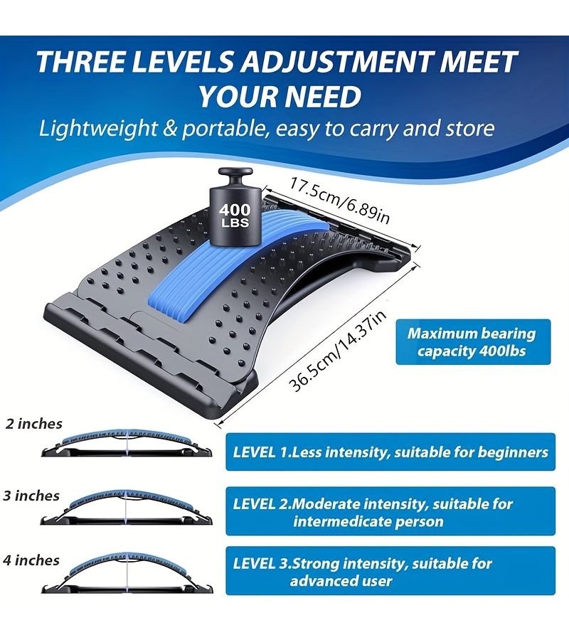 4 Level Adjustable Back Stretcher And Posture Corrector Ergonomic Lumbar Support With Massage Function Secure Grip Handles For Upper And Lower Back Office Car Home Use Blue - Image 5