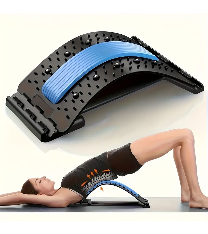 4 Level Adjustable Back Stretcher And Posture Corrector Ergonomic Lumbar Support With Massage Function Secure Grip Handles For Upper And Lower Back Office Car Home Use Blue - Image 3