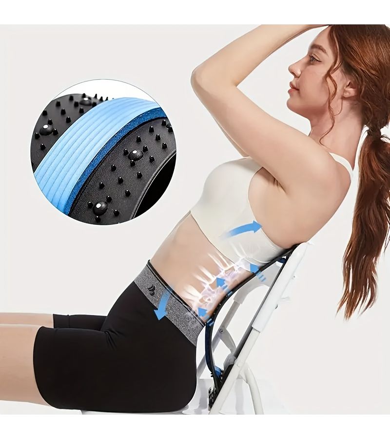 4 Level Adjustable Back Stretcher And Posture Corrector Ergonomic Lumbar Support With Massage Function Secure Grip Handles For Upper And Lower Back Office Car Home Use Blue - Image 1