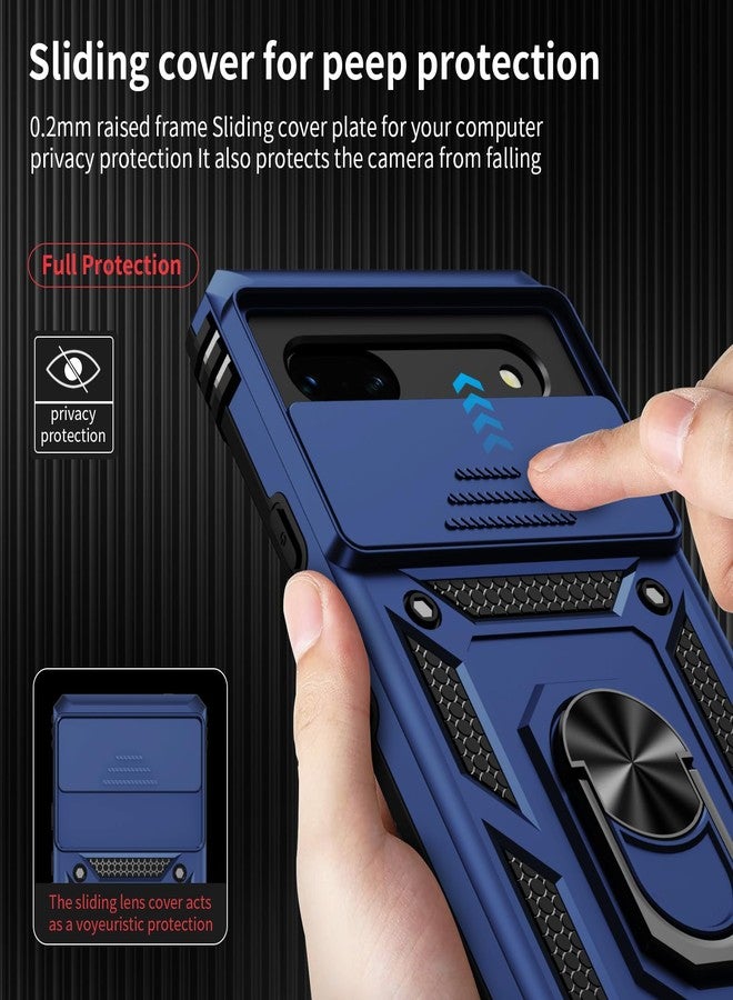 Weycolor for Google Pixel 7 Case with Camera Lens Cover, HD Screen Protector, 10 FT Military Grade Drop Protection, Magnetic Ring Holder Kickstand Protective Phone Case for Google Pixel 7, Navy Blue - Image 3