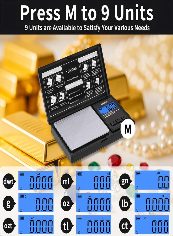 Yoncon Gram Scale- 500g Ultra-Precise Digital Scale 0.01 Gram Accuracy for Jewelry, Diamonds, Gold & Silver, Portable Pocket Scale with LCD Display, Tare Function - Perfect for Jewelers & Collectors - Image 4
