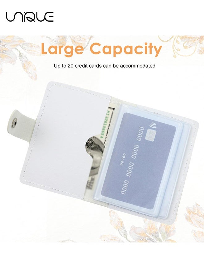 Unique Credit Card Holder for Women - 20 Slots - Anti-Demagnetization Wallet with Front Pocket, Mini PU Leather Wallets, Credit Card Organiser, Flower Design - Image 4