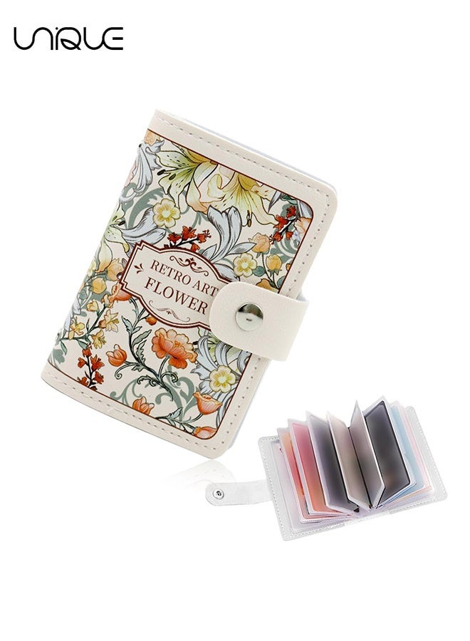 Unique Credit Card Holder for Women - 20 Slots - Anti-Demagnetization Wallet with Front Pocket, Mini PU Leather Wallets, Credit Card Organiser, Flower Design - Image 1