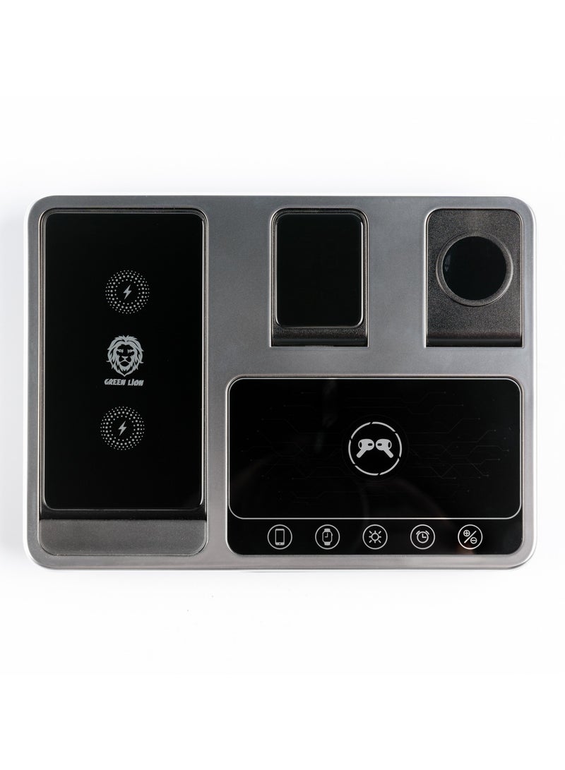 GREEN LION 4 in 1 Wireless Charging Station / Built-In Safety / Innovative Design / Charge Three Devices at Once / Fast Charging / Digital Clock / One Touch Automatic Lift - Grey - Image 5