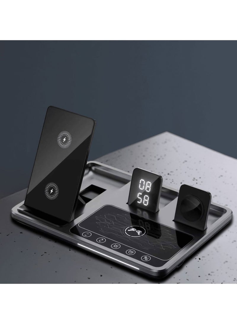 GREEN LION 4 in 1 Wireless Charging Station / Built-In Safety / Innovative Design / Charge Three Devices at Once / Fast Charging / Digital Clock / One Touch Automatic Lift - Grey - Image 3