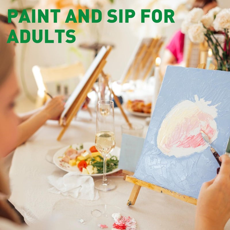 ESRICH 5 Pack 8x10 Canvas and Easel Set, Mini Acrylic Paint, Paint Brushes, Palettes, Aprons, Sip and Paint Kits for Adults Couples Friends Date Night Painting Party Supplies - Image 5