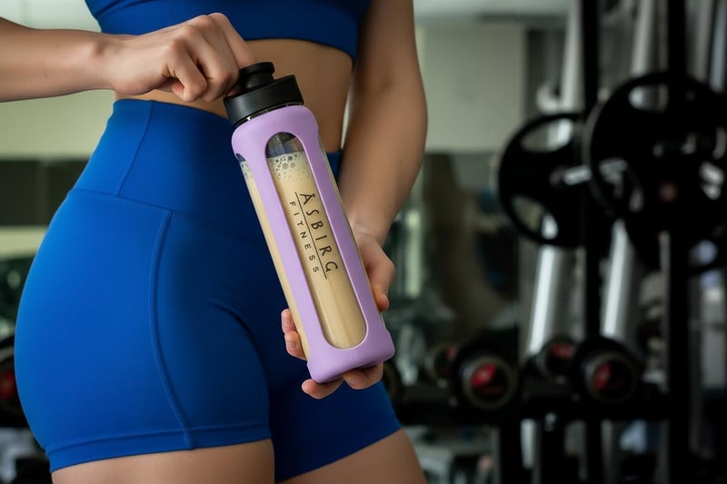 Asbirg Fitness | 24 oz Glass Protein Shaker Bottle – BPA-Free, Leakproof Lid, Stainless Steel Mixing Ball & Silicone Sleeve – Gym Shaker for Smoothies, Shakes & Pre-Workout – Pastel Purple - Image 4