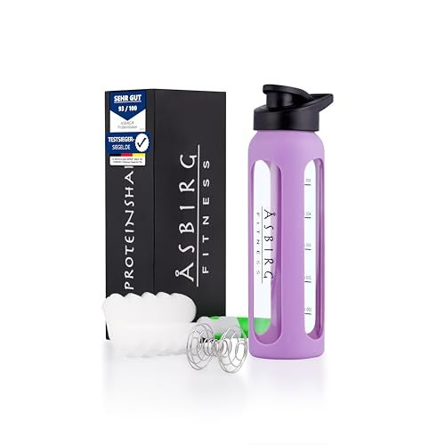 Asbirg Fitness | 24 oz Glass Protein Shaker Bottle – BPA-Free, Leakproof Lid, Stainless Steel Mixing Ball & Silicone Sleeve – Gym Shaker for Smoothies, Shakes & Pre-Workout – Pastel Purple - Image 1