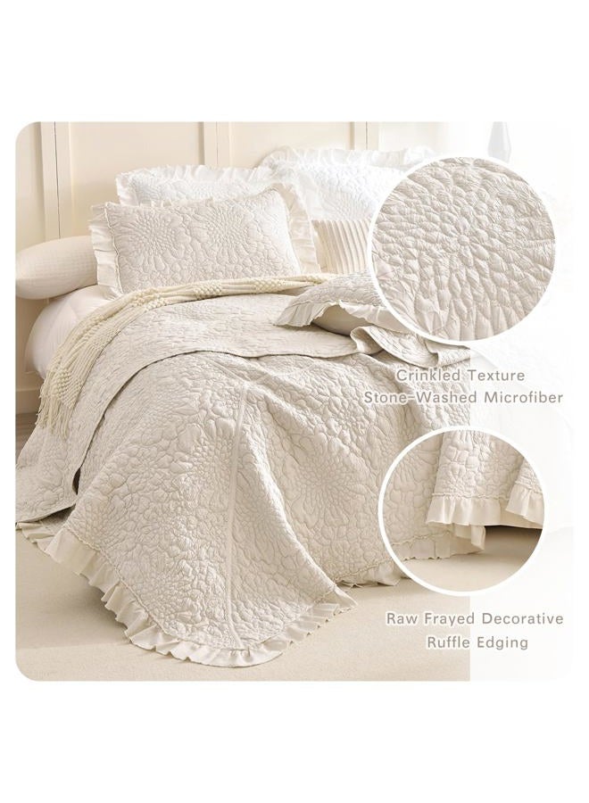 Lady Ann Wheat Oversized King Bedspreads 128x120 for Extra Bed, 3Pcs Stone-Washed Quilt Set Soft Bedding Set, Quilted Crinkled Blanket Farmhouse Rustic Shabby Bedding Covers Chic for All Season - Image 3