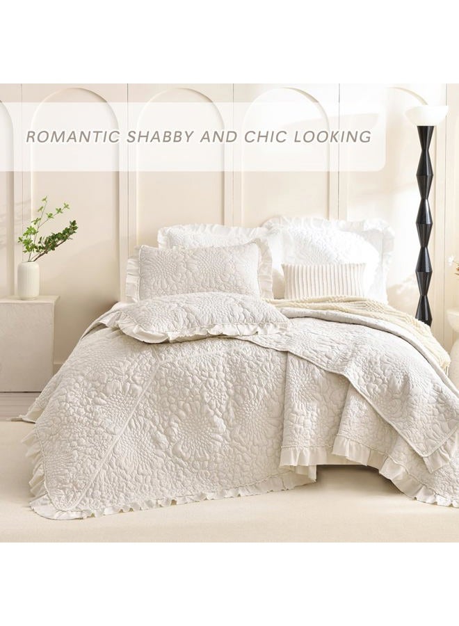 Lady Ann Wheat Oversized King Bedspreads 128x120 for Extra Bed, 3Pcs Stone-Washed Quilt Set Soft Bedding Set, Quilted Crinkled Blanket Farmhouse Rustic Shabby Bedding Covers Chic for All Season - Image 4