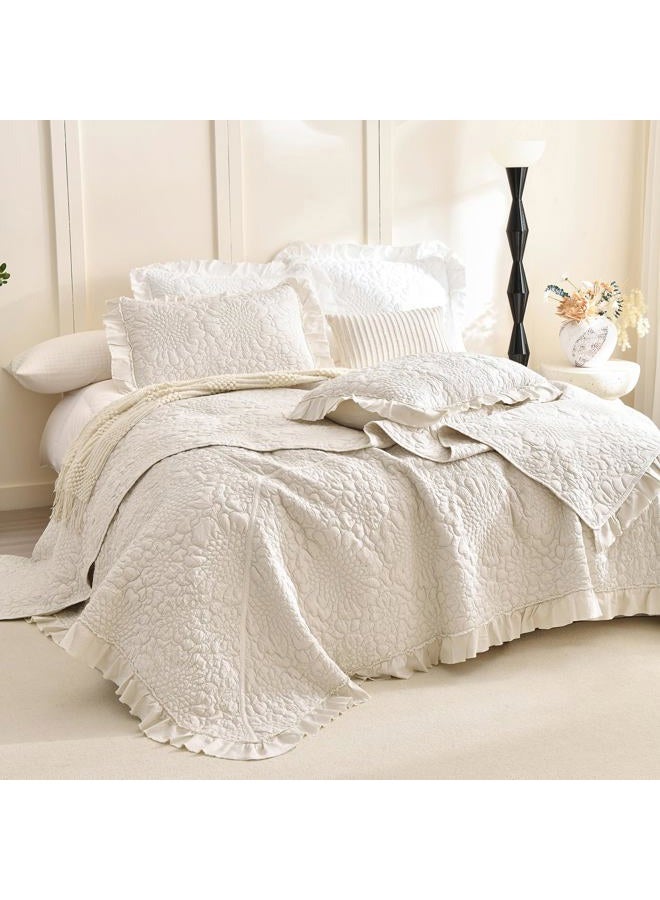 Lady Ann Wheat Oversized King Bedspreads 128x120 for Extra Bed, 3Pcs Stone-Washed Quilt Set Soft Bedding Set, Quilted Crinkled Blanket Farmhouse Rustic Shabby Bedding Covers Chic for All Season - Image 1