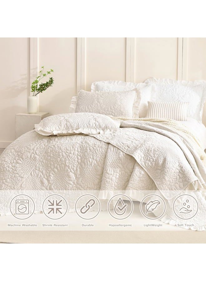 Lady Ann Wheat Oversized King Bedspreads 128x120 for Extra Bed, 3Pcs Stone-Washed Quilt Set Soft Bedding Set, Quilted Crinkled Blanket Farmhouse Rustic Shabby Bedding Covers Chic for All Season - Image 5