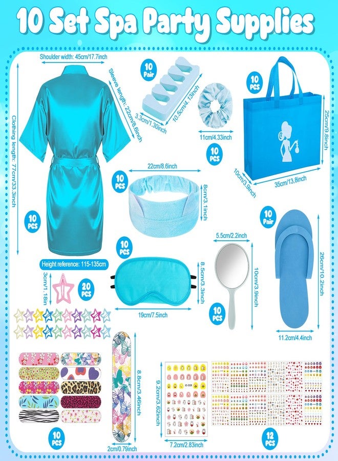 Hoemwarm 122 Pcs Blue Girls Spa Party Kit, 10-Pack Slumber Party Favors with Satin Robes, Tote Bags, and Nail Salon Accessories for Kids Spa Birthday, Halloween, Home Party Supplies - Image 4