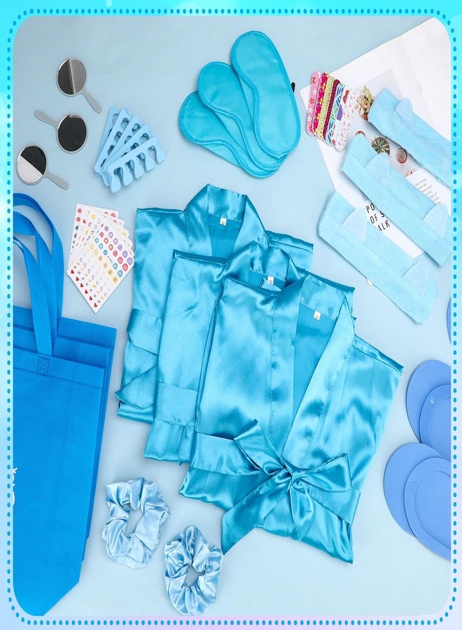 Hoemwarm 122 Pcs Blue Girls Spa Party Kit, 10-Pack Slumber Party Favors with Satin Robes, Tote Bags, and Nail Salon Accessories for Kids Spa Birthday, Halloween, Home Party Supplies - Image 5